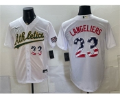 Men's Oakland Athletics #23 Shea Langeliers White 250 Fourth of July Home Stadium Stitched Baseball Jersey Men's Oakland Athletics #23 Shea Langeliers White 250 Fourth of July Home Stadium Stitched Baseball Jersey