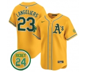 Men's Oakland Athletics #23 Shea Langeliers Yellow 2024 Limited With Rickey Henderson Patch Stitched Jersey