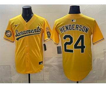 Men's Oakland Athletics #24 Rickey Henderson 2026 Yellow Alternate Sacramento Celebrating 125 Years Vapor Limited Stitched Baseball Jersey