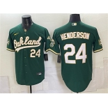 Men's Oakland Athletics #24 Rickey Henderson Green With Patch Stitched Jersey Men's Oakland Athletics #24 Rickey Henderson Green With Patch Stitched Jersey