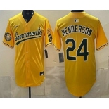 Men's Oakland Athletics #24 Ricky Henderson Yellow Limited Jersey Men's Oakland Athletics #24 Ricky Henderson Yellow Limited Jersey