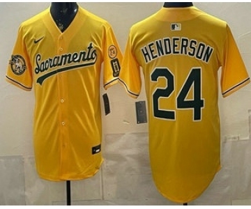 Men's Oakland Athletics #24 Ricky Henderson Yellow Limited Jersey