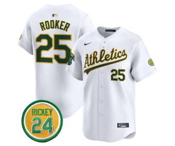Men's Oakland Athletics #25 Brent Rooker White 2024 Home Limited With Rickey Henderson Patch Stitched Jersey