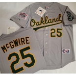 Men's Oakland Athletics #25 Mark McGwire Grey With Green Elephant & 1989 World Series Patch Battle of the Bay Stitched Baseball Jersey