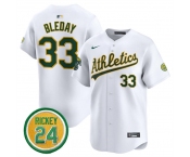 Men's Oakland Athletics #33 JJ Bleday White 2024 Home Limited With Rickey Henderson Patch Stitched Jersey