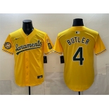 Men's Oakland Athletics #4 Lawrence Butler 2026 Yellow Alternate Sacramento Celebrating 125 Years Vapor Limited Stitched Baseball Jersey