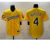 Men's Oakland Athletics #4 Lawrence Butler 2026 Yellow Alternate Sacramento Celebrating 125 Years Vapor Limited Stitched Baseball Jersey Men's Oakland Athletics #4 Lawrence Butler 2026 Yellow Alternate Sacramento Celebrating 125 Years Vapor Limited Stitched Baseball Jersey