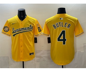 Men's Oakland Athletics #4 Lawrence Butler 2026 Yellow Alternate Sacramento Celebrating 125 Years Vapor Limited Stitched Baseball Jersey