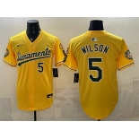 Men's Oakland Athletics #5 Jacob Wilson 2026 Yellow Alternate Sacramento Celebrating 125 Years Vapor Limited Stitched Baseball Jersey Men's Oakland Athletics #5 Jacob Wilson 2026 Yellow Alternate Sacramento Celebrating 125 Years Vapor Limited Stitched Baseball Jersey