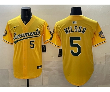 Men's Oakland Athletics #5 Jacob Wilson 2026 Yellow Alternate Sacramento Celebrating 125 Years Vapor Limited Stitched Baseball Jersey