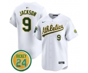 Men's Oakland Athletics #9 Reggie Jackson White 2024 Home Limited With Rickey Henderson Patch Stitched Jersey