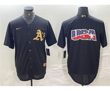 Mens Oakland Athletics Black Gold Team Big Logo Cool Base Stitched Baseball Jersey