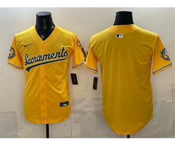 Men's Oakland Athletics Blank 2026 Yellow Alternate Sacramento Celebrating 125 Years Vapor Limited Stitched Baseball Jersey