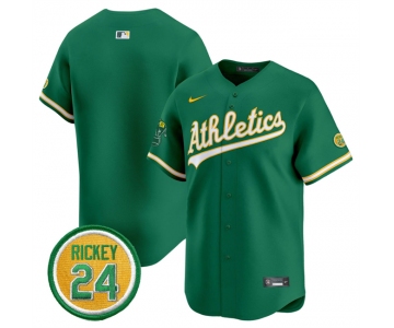 Men's Oakland Athletics Blank Green 2024 Limited With Rickey Henderson Patch Stitched Jersey