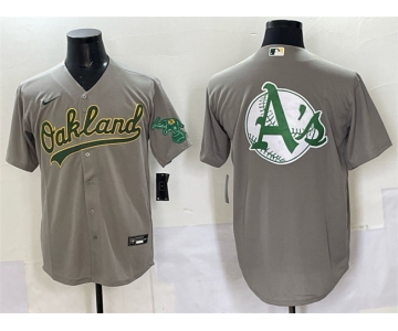 Men's Oakland Athletics Team Big Logo Grey Cool Base Stitched Baseball Jersey