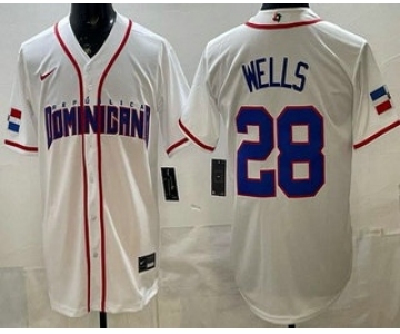 Men's Dominican #28 Austin Wells White 2026 World Baseball Classic Cool Base Jersey