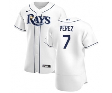 Men's Nike Tampa Bay Rays #7 Michael Perez White Home 2020 Authentic Player Baseball Jersey
