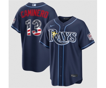 Men's Tampa Bay Rays #13 Junior Caminero Navy 2026 USA 250 Fourth of July Home Stitched Baseball Jersey