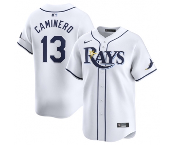Men's Tampa Bay Rays #13 Junior Caminero White 2024 Home Limited Stitched Baseball Jersey