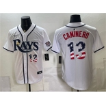 Men's Tampa Bay Rays #13 Junior Caminero White 2026 USA 250 Fourth of July Home Stitched Baseball Jersey