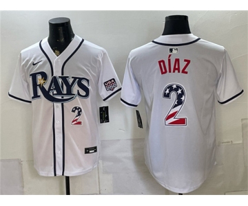Men's Tampa Bay Rays #2 Yandy Díaz White 2026 USA 250 Fourth of July Home Stitched Baseball Jersey