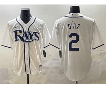 Men's Tampa Bay Rays #2 Yandy Díaz White Cool Base Stitched Baseball Jersey