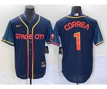 Men's Houston Astros #1 Carlos Correa 2022 Navy Blue City Connect Cool Base Stitched Jersey