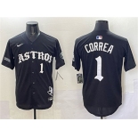 Men's Houston Astros #1 Carlos Correa Black Gothic 'Houston Born Barrio Raised' Limited Stitched Baseball Jersey