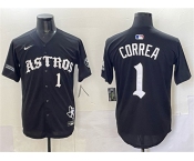 Men's Houston Astros #1 Carlos Correa Black Gothic 'Houston Born Barrio Raised' Limited Stitched Baseball Jersey Men's Houston Astros #1 Carlos Correa Black Gothic 'Houston Born Barrio Raised' Limited Stitched Baseball Jersey