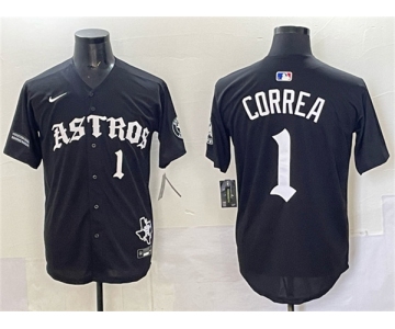 Men's Houston Astros #1 Carlos Correa Black Gothic 'Houston Born Barrio Raised' Limited Stitched Baseball Jersey