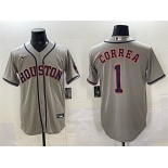 Men's Houston Astros #1 Carlos Correa Gray Cool Base Stitched Jersey