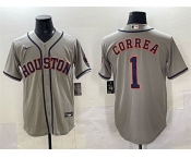 Men's Houston Astros #1 Carlos Correa Gray Cool Base Stitched Jersey Men's Houston Astros #1 Carlos Correa Gray Cool Base Stitched Jersey
