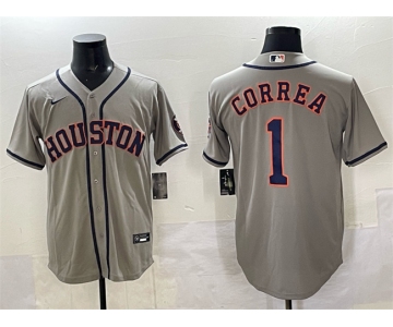 Men's Houston Astros #1 Carlos Correa Gray Cool Base Stitched Jersey
