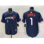 Men's Houston Astros #1 Carlos Correa Navy 2025 City Connect With Texas Patch Limited Stitched Baseball Jersey