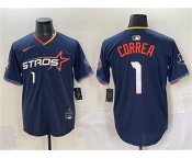 Men's Houston Astros #1 Carlos Correa Navy 2025 City Connect With Texas Patch Limited Stitched Baseball Jersey Men's Houston Astros #1 Carlos Correa Navy 2025 City Connect With Texas Patch Limited Stitched Baseball Jersey
