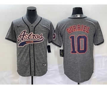 Men's Houston Astros #10 Yuli Gurriel Grey Gridiron Cool Base Stitched Baseball Jersey1