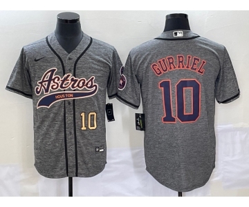Men's Houston Astros #10 Yuli Gurriel Number Grey Gridiron Cool Base Stitched Baseball Jersey1