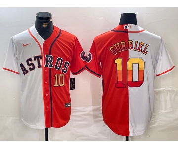 Men's Houston Astros #10 Yuli Gurriel White Orange Split Stitched Baseball Jerseys
