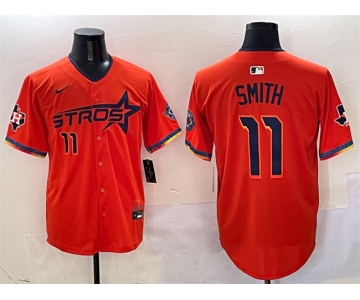 Men's Houston Astros #11 Cam Smith Orange 2025 City Connect With Texas Patch Limited Stitched Baseball Jersey