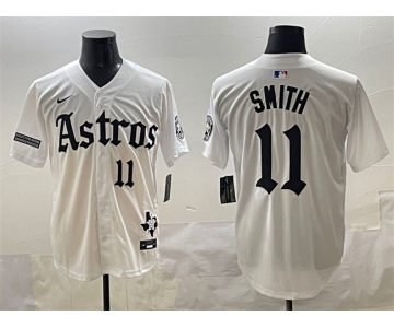 Men's Houston Astros #11 Cam Smith White Gothic 'Houston Born Barrio Raised' Limited Stitched Baseball Jersey