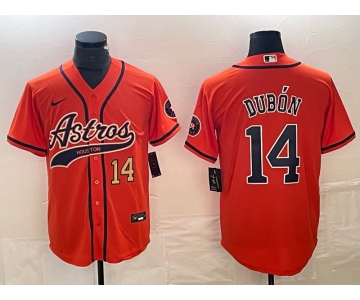 Men's Houston Astros #14 Mauricio Dubon Number Orange With Patch Cool Base Stitched Baseball Jersey