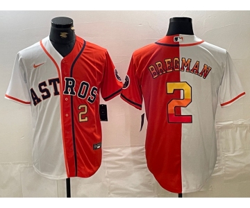 Men's Houston Astros #2 Alex Bregman White Orange Split Stitched Baseball Jerseys
