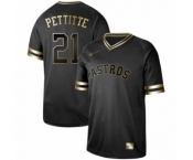 Men's Houston Astros #21 Andy Pettitte Authentic Black Gold Fashion Baseball Jersey