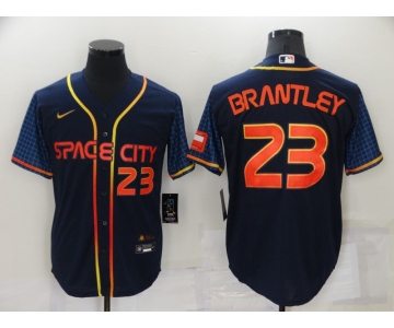 Men's Houston Astros #23 Michael Brantley Number 2022 Navy Blue City Connect Game Stitched Jersey