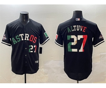 Men's Houston Astros #27 Jose Altuve Black Mexico With World Serise Champions Patch Cool Base Stitched Baseball Jersey