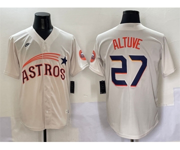 Men's Houston Astros #27 Jose Altuve Cream Throwback Cooperstown Collection Limited Stitched Baseball Jersey