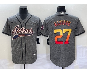 Men's Houston Astros #27 Jose Altuve Grey Gridiron Cool Base Stitched Baseball Jersey