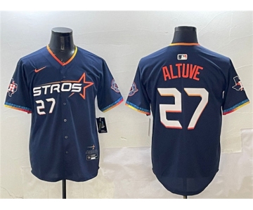 Men's Houston Astros #27 Jose Altuve Navy 2025 City Connect With Texas Patch Limited Stitched Baseball Jersey