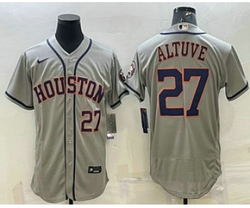 Men's Houston Astros #27 Jose Altuve Number Grey Stitched MLB Flex Base Nike Jersey