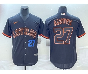 Men's Houston Astros #27 Jose Altuve Number Lights Out Black Fashion Stitched MLB Cool Base Nike Jerseys